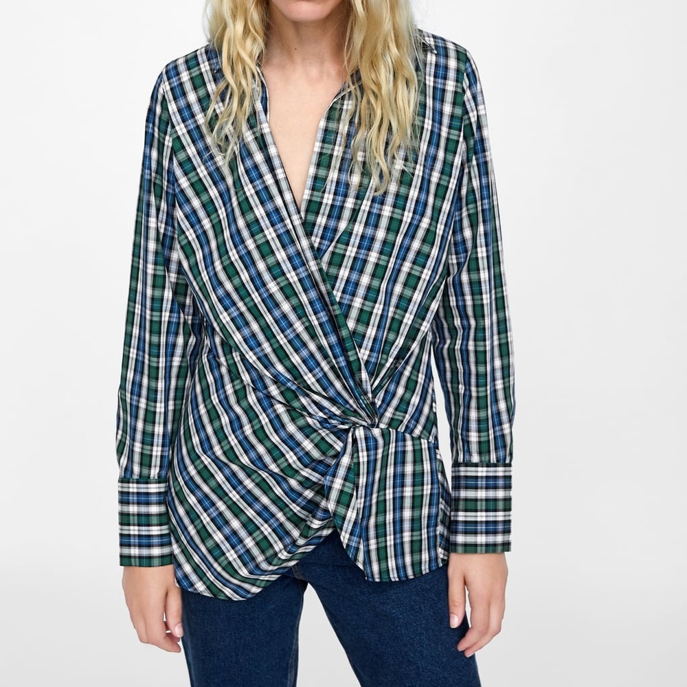 NWT! ZARA Fantastic Draped Plaid Shirt - Picture 2 of 8